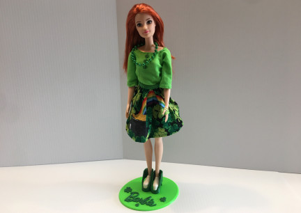 Barbie Doll Stand Green Shamrocks Modeled